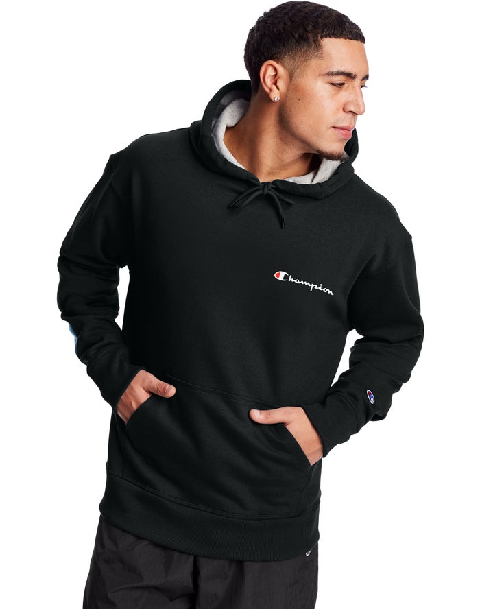 Champion Herre Hættetrøje Sort - Powerblend Fleece Script Logo - Danmark FZX-389506